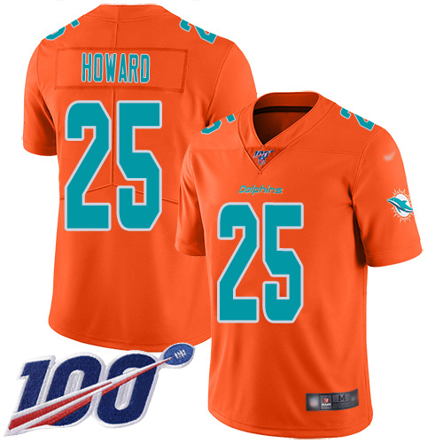 Personalized Dolphins #25 Xavien Howard Orange Men’s Stitched Football Limited Inverted Legend 100th Season Jersey