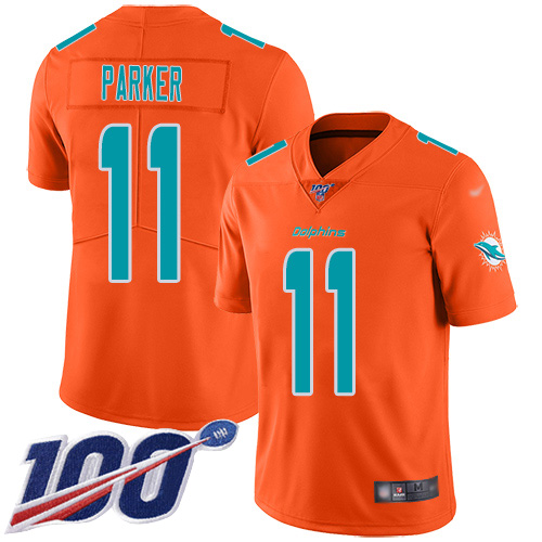 Personalized Dolphins #11 DeVante Parker Orange Men’s Stitched Football Limited Inverted Legend 100th Season Jersey
