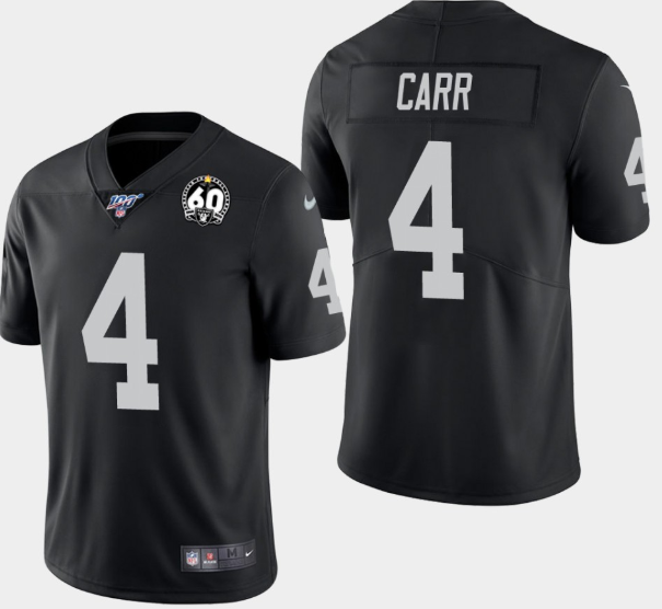 Personalized Men’s Oakland Raiders #4 Derek Carr 60th Anniversary Limited Jersey – Black