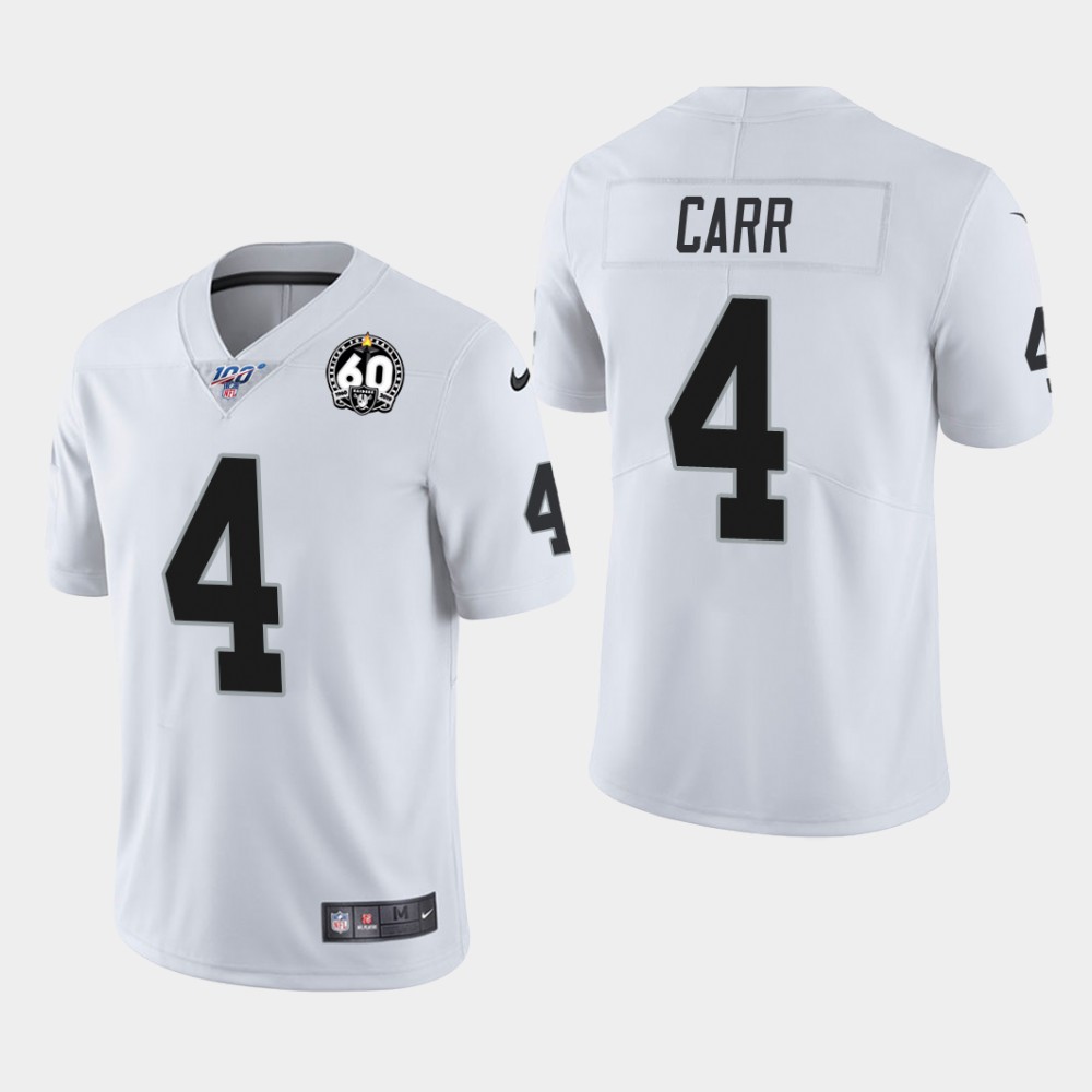 Personalized Men’s Oakland Raiders #4 Derek Carr 60th Anniversary Limited Jersey – White