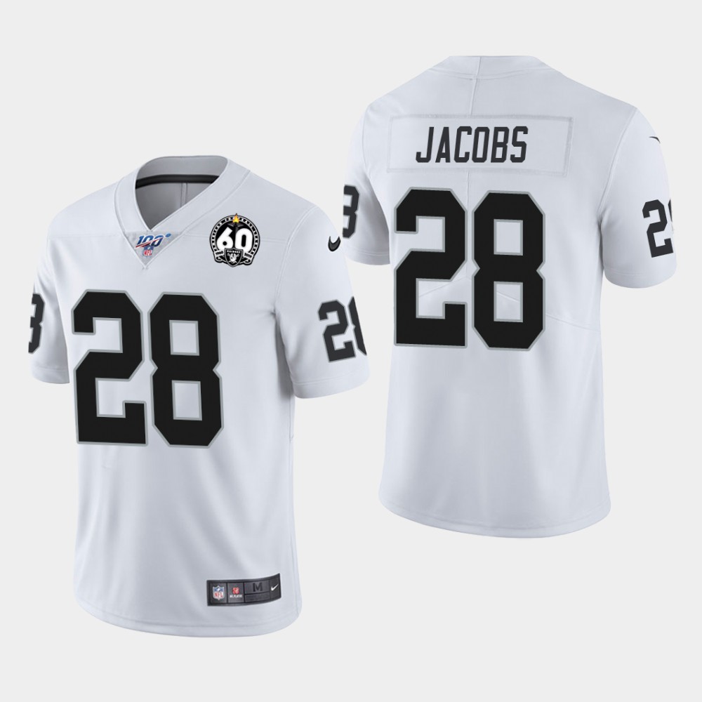 Personalized Men’s Oakland Raiders #28 Josh Jacobs 60th Anniversary Limited Jersey – White