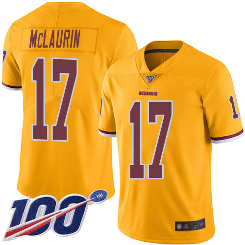 Personalized Redskins #17 Terry McLaurin Gold Youth Stitched Football Limited Rush 100th Season Jersey