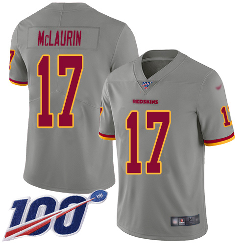 Personalized Redskins #17 Terry McLaurin Gray Youth Stitched Football Limited Inverted Legend 100th Season Jersey