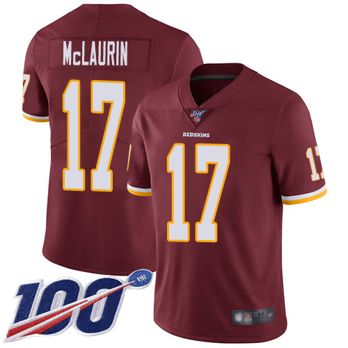 Personalized Redskins #17 Terry McLaurin Burgundy Red Team Color Youth Stitched Football 100th Season Limited Jersey