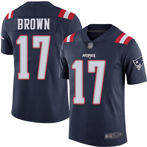 Personalized Patriots #17 Antonio Brown Navy Blue Youth Stitched Football Limited Rush Jersey