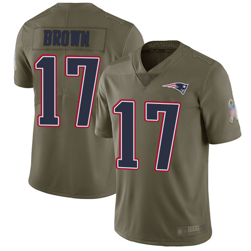 Personalized Patriots #17 Antonio Brown Olive Youth Stitched Football Limited 2017 Salute to Service Jersey