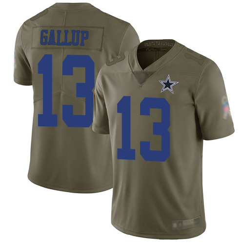 Personalized Cowboys #13 Michael Gallup Olive Youth Stitched Football Limited 2017 Salute to Service Jersey