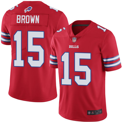 Personalized Bills #15 John Brown Red Youth Stitched Football Limited Rush Jersey