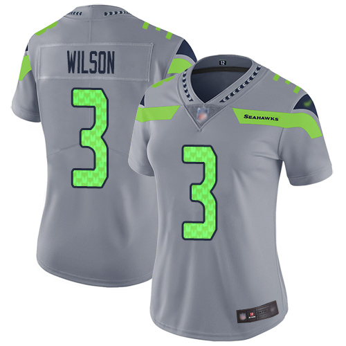 Personalized Seahawks #3 Russell Wilson Gray Women’s Stitched Football Limited Inverted Legend Jersey