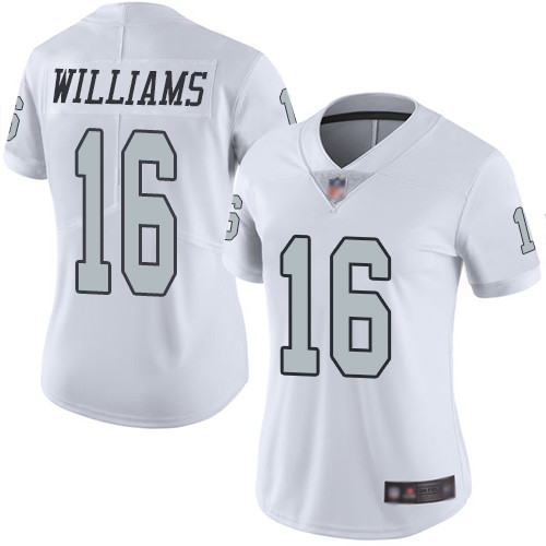 Personalized Raiders #16 Tyrell Williams White Women’s Stitched Football Limited Rush Jersey