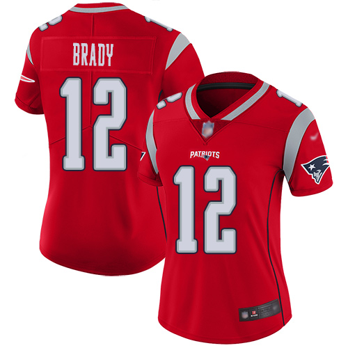 Personalized Patriots #12 Tom Brady Red Women’s Stitched Football Limited Inverted Legend Jersey