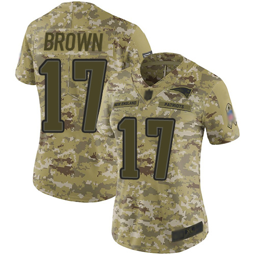 Personalized Patriots #17 Antonio Brown Camo Women’s Stitched Football Limited 2018 Salute to Service Jersey