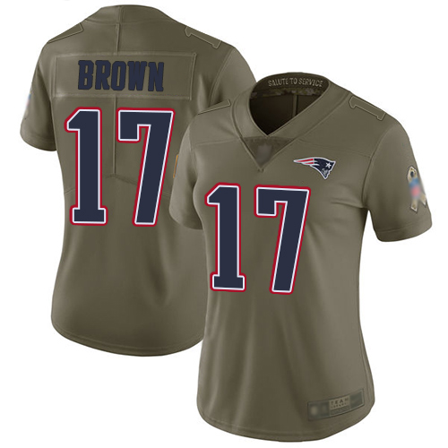 Personalized Patriots #17 Antonio Brown Olive Women’s Stitched Football Limited 2017 Salute to Service Jersey