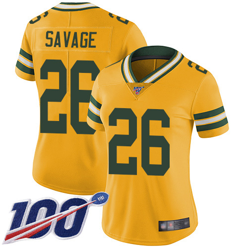 Personalized Packers #26 Darnell Savage Yellow Women’s Stitched Football Limited Rush 100th Season Jersey