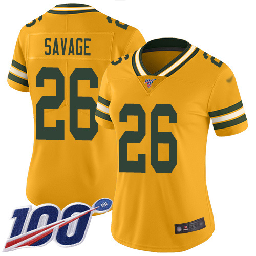Personalized Packers #26 Darnell Savage Gold Women’s Stitched Football Limited Inverted Legend 100th Season Jersey