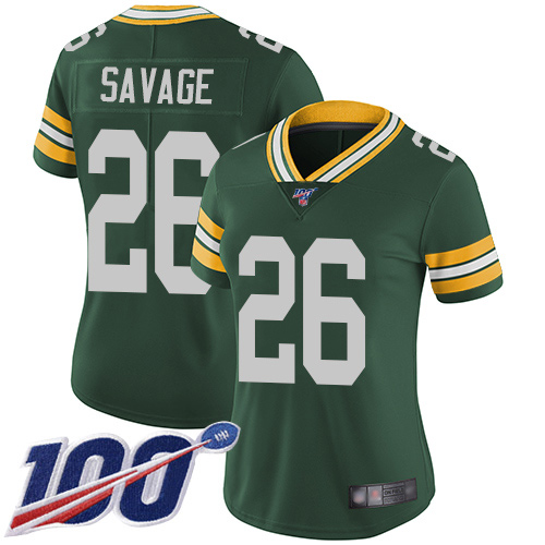 Personalized Packers #26 Darnell Savage Green Team Color Women’s Stitched Football 100th Season Limited Jersey