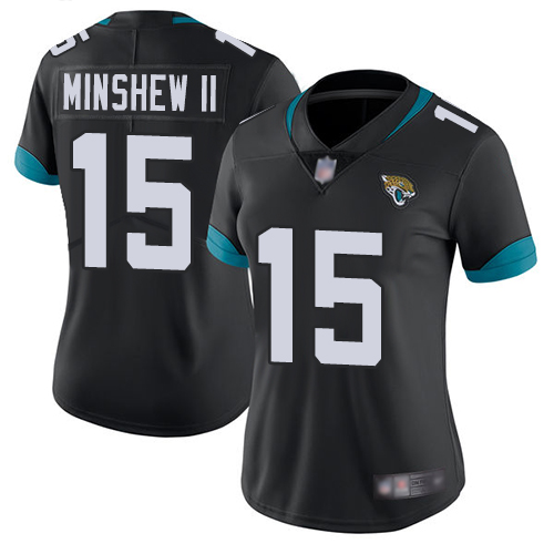 Personalized Jaguars #15 Gardner Minshew II Black Team Color Women’s Stitched Football Untouchable Limited Jersey
