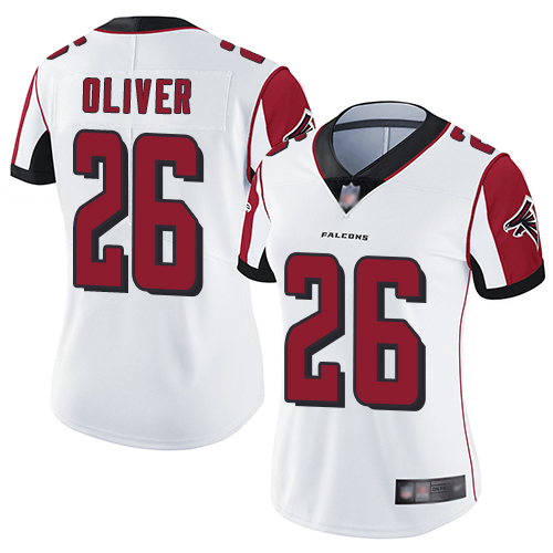 Personalized Falcons #26 Isaiah Oliver White Women’s Stitched Football Untouchable Limited Jersey