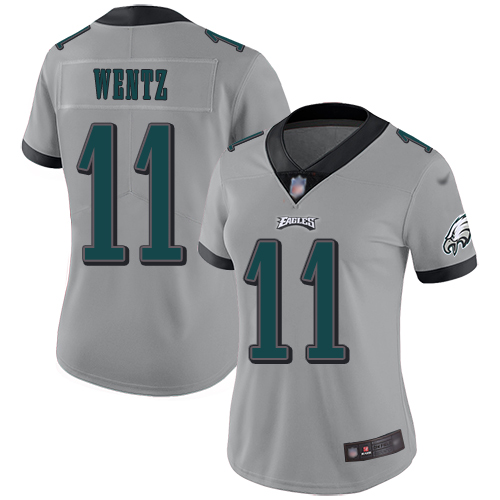 Personalized Eagles #11 Carson Wentz Silver Women’s Stitched Football Limited Inverted Legend Jersey