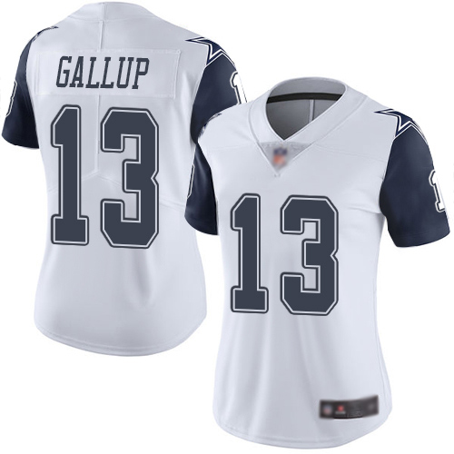 Personalized Cowboys #13 Michael Gallup White Women’s Stitched Football Limited Rush Jersey