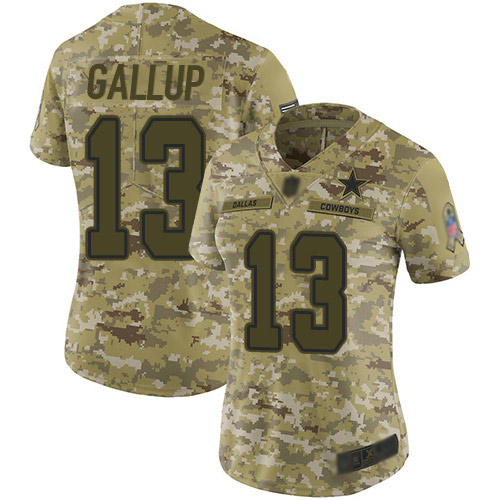 Personalized Cowboys #13 Michael Gallup Camo Women’s Stitched Football Limited 2018 Salute to Service Jersey