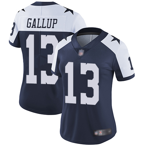 Personalized Cowboys #13 Michael Gallup Navy Blue Thanksgiving Women’s Stitched Football Untouchable Limited Throwback Jersey