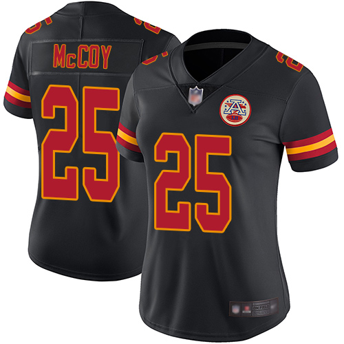 Personalized Chiefs #25 LeSean McCoy Black Women’s Stitched Football Limited Rush Jersey