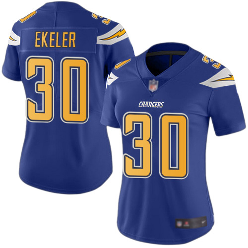 Personalized Chargers #30 Austin Ekeler Electric Blue Women’s Stitched Football Limited Rush Jersey