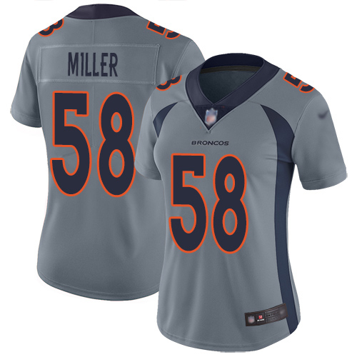 Personalized Broncos #58 Von Miller Gray Women’s Stitched Football Limited Inverted Legend Jersey