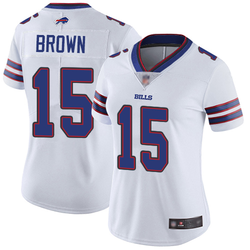 Personalized Bills #15 John Brown White Women’s Stitched Football Untouchable Limited Jersey
