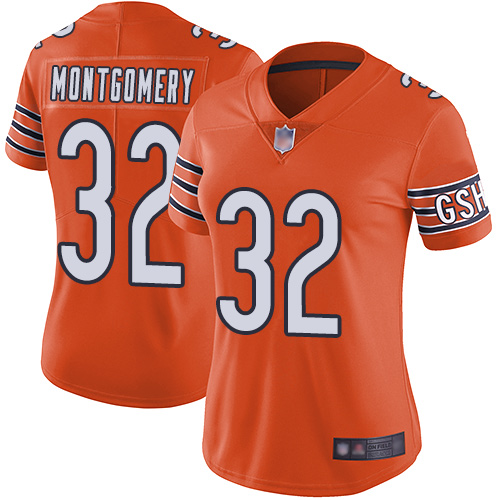 Personalized Bears #32 David Montgomery Orange Women’s Stitched Football Limited Rush Jersey