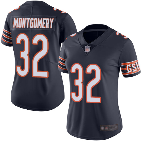 Personalized Bears #32 David Montgomery Navy Blue Team Color Women’s Stitched Football Untouchable Limited Jersey