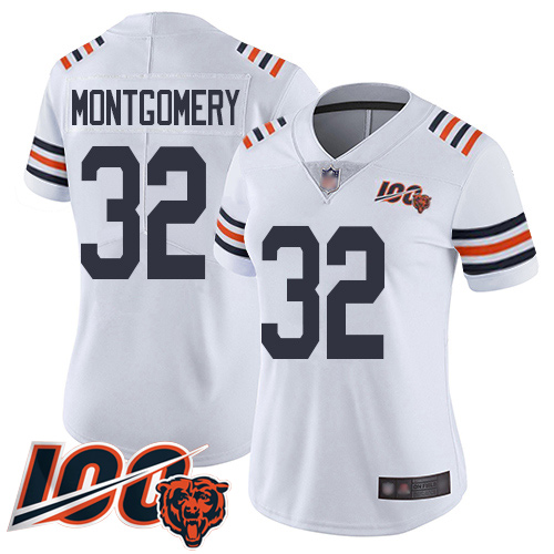 Personalized Bears #32 David Montgomery White Alternate Women’s Stitched Football Untouchable Limited 100th Season Jersey