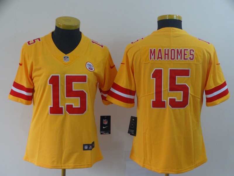 Personalized Women Chiefs 15 Patrick Mahomes Gold Women Inverted Legend Limited Jersey