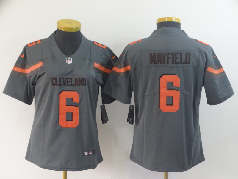 Personalized Women Browns 6 Baker Mayfield Gray Women Inverted Legend Limited Jersey