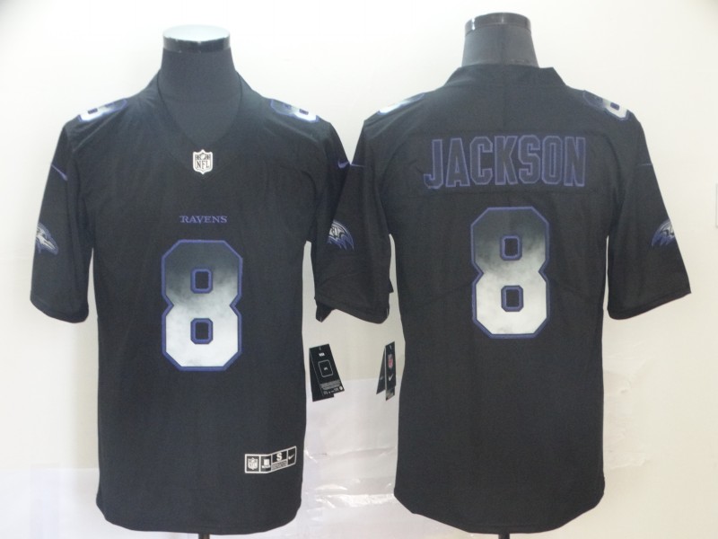 Personalized Ravens 8 Lamar Jackson Black Arch Smoke Untouchable Limited Jersey