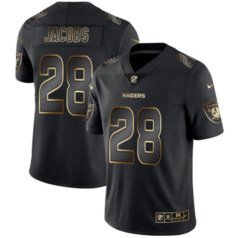 Personalized Raiders 28 Josh Jacobs Black Gold Untouchable Limited Jersey