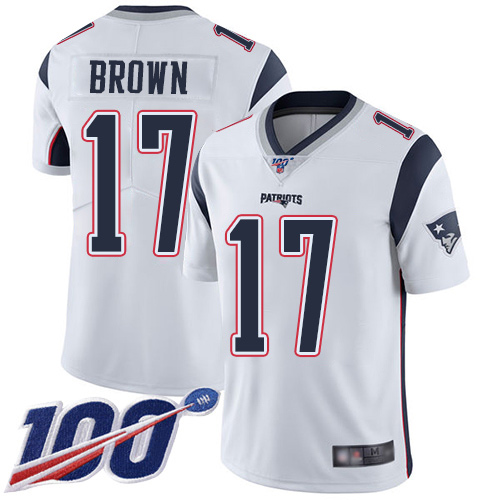 Personalized Patriots #17 Antonio Brown White Men’s Stitched Football 100th Season Limited Jersey
