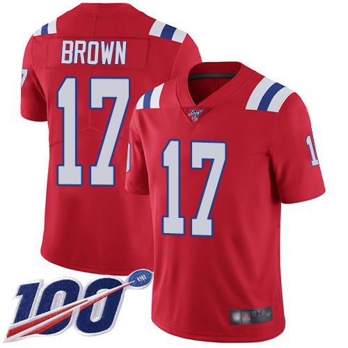 Personalized Patriots #17 Antonio Brown Red Alternate Men’s Stitched Football 100th Season Limited Jersey