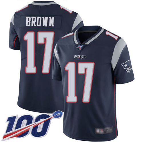 Personalized Patriots #17 Antonio Brown Navy Blue Team Color Men’s Stitched Football 100th Season Limited Jersey