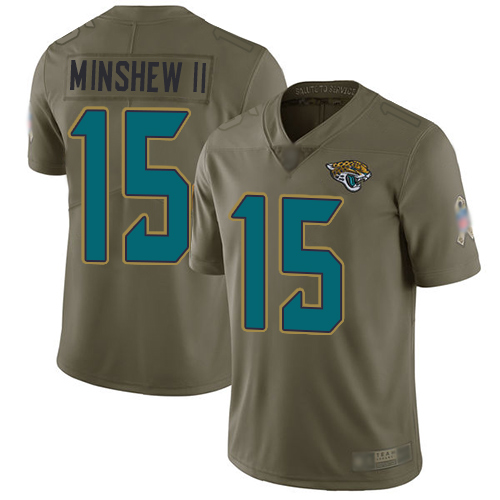 Personalized Jaguars #15 Gardner Minshew II Olive Men’s Stitched Football Limited 2017 Salute To Service Jersey