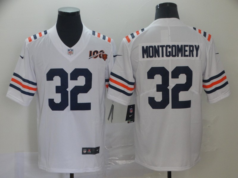Personalized Bears 32 David Montgomery White 2019 100th Season Alternate Classic Untouchable Limited Jersey