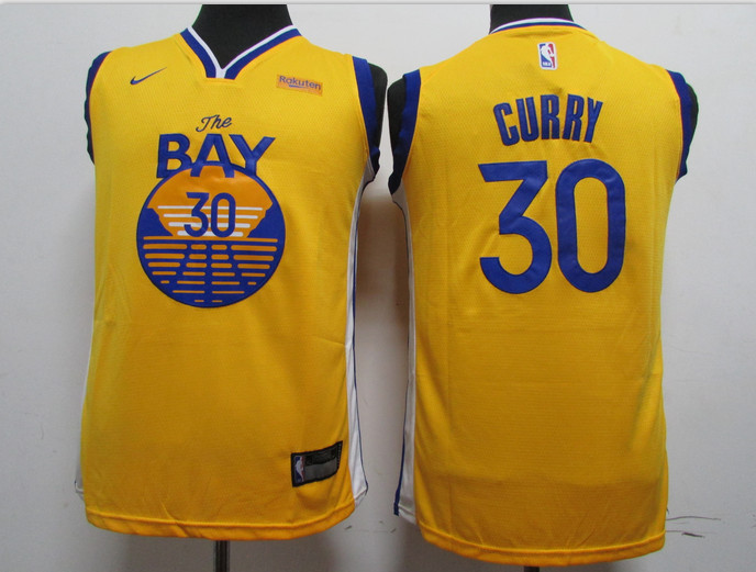Personalized Youth Warriors 30 Stephen Curry Yellow Youth 2020 New Swingman Jersey