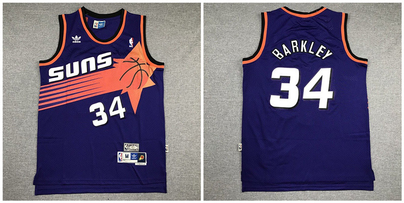 Personalized Suns 34 Charles Barkley Purple Hardwood Classics Jersey
