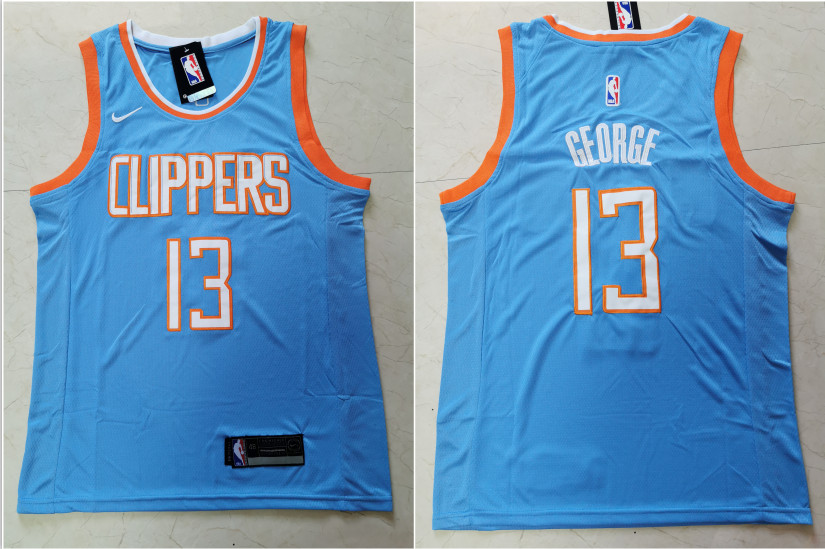 Personalized Clippers 13 Paul George Light Blue City Edition Swingman Jersey