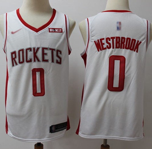 Personalized Rockets #0 Russell Westbrook White Basketball Swingman Association Edition 2019 2020 Jersey
