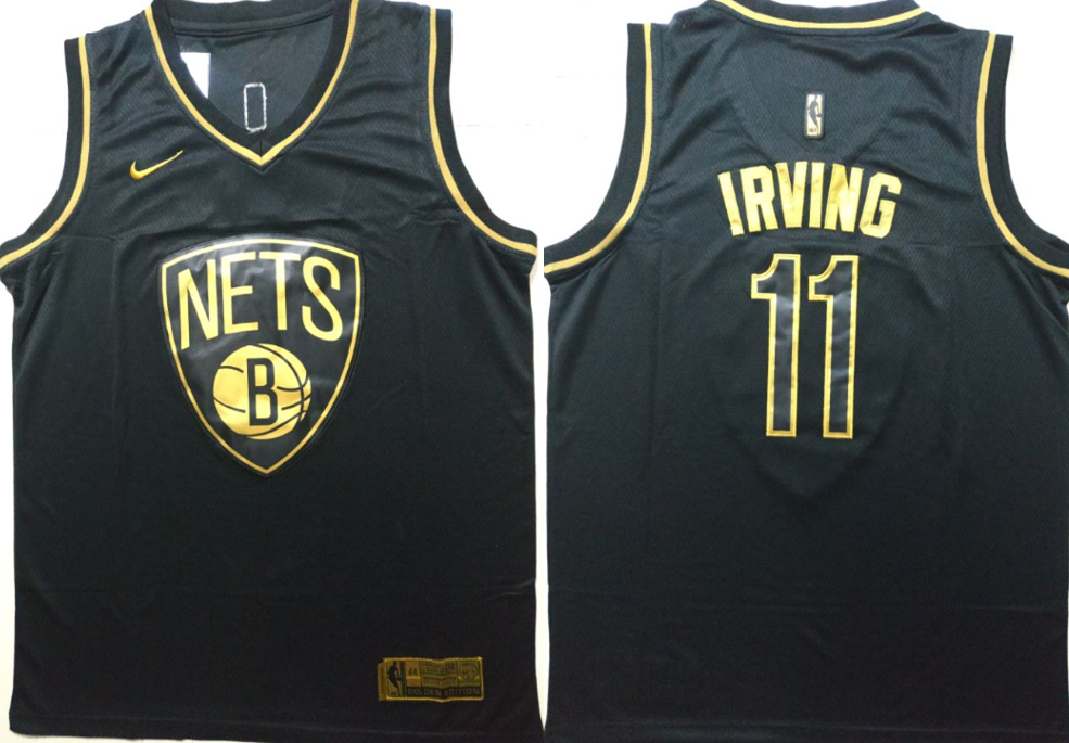 Personalized Nets 11 Kyrie Irving Black Gold Swingman Jersey