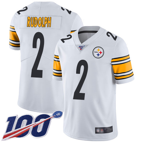 Personalized Steelers #2 Mason Rudolph White Youth Stitched Football 100th Season Limited Jersey