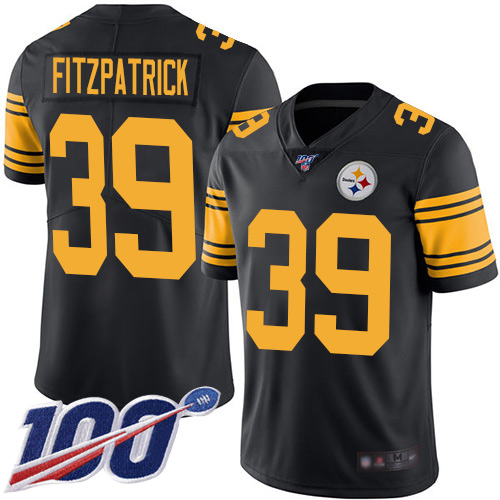 Personalized Steelers #39 Minkah Fitzpatrick Black Youth Stitched Football Limited Rush 100th Season Jersey