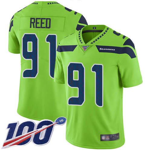 Personalized Seahawks #91 Jarran Reed Green Youth Stitched Football Limited Rush 100th Season Jersey
